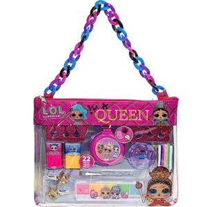 townley girl l.o.l. surprise! fashion purse makeup set with non-toxic nail polish, eyeshadow, hair accessories and more, rainbow chain for girls ages 3 and up