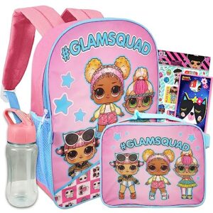 lol surprise backpack with lunch box set - 5 pc bundle with lol backpack for girls, lunch bag, water bottle, stickers, more | lol surprise school supplies
