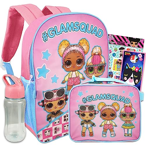 LOL Surprise Backpack with Lunch Box Set - 5 Pc Bundle with LOL Backpack for Girls, Lunch Bag, Water Bottle, Stickers, More | LOL Surprise School Supplies