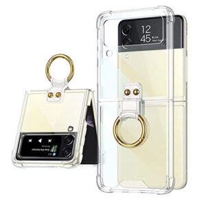 fyton galaxy z flip 4 case with ring, z flip 4 case with ring holder, four-corner bubble anti-fall protective phone case for samsung galaxy z flip 4 5g (2022), crystal