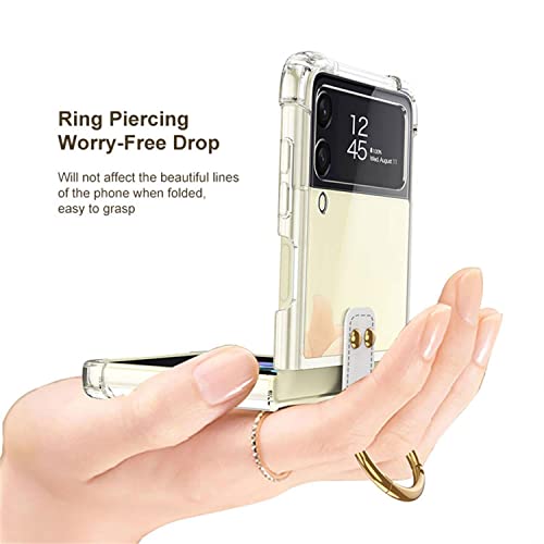FYTON Galaxy Z Flip 4 Case with Ring, Z Flip 4 Case with Ring Holder, Four-Corner Bubble Anti-Fall Protective Phone Case for Samsung Galaxy Z Flip 4 5G (2022), Crystal