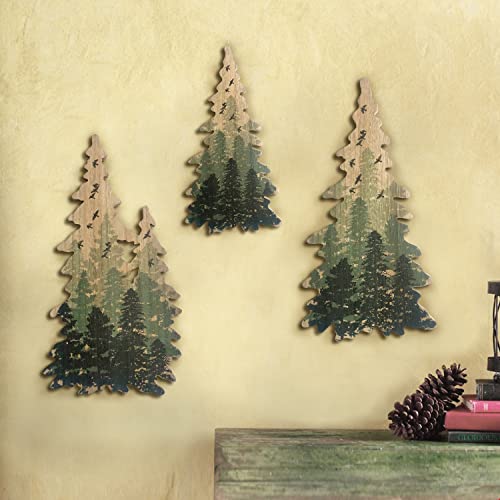 Limygus Wooden Christmas Tree Woodland Wooden Wall Art Paintings Wooden Bushes Wall Decorations Christmas Decorations Set of 3