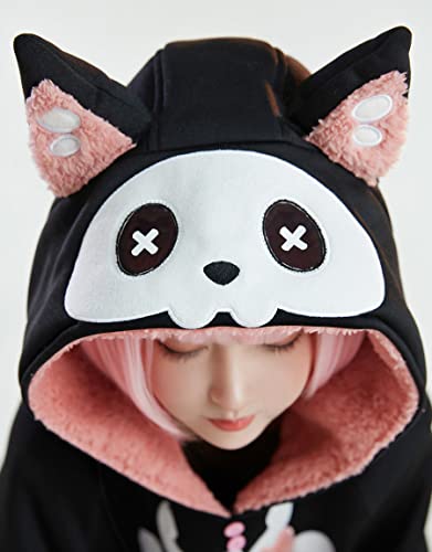 haikyuu Women Halloween Skeleton Cat Cape Skull Cosplay Cloak With Tail Onesie Kigurumi Fleece Hooded Poncho Cosplay Party Comic Con (large)