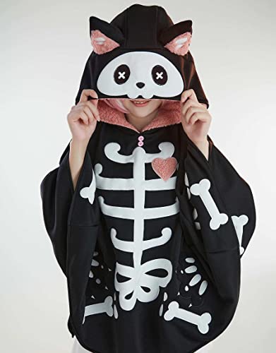 haikyuu Women Halloween Skeleton Cat Cape Skull Cosplay Cloak With Tail Onesie Kigurumi Fleece Hooded Poncho Cosplay Party Comic Con (large)