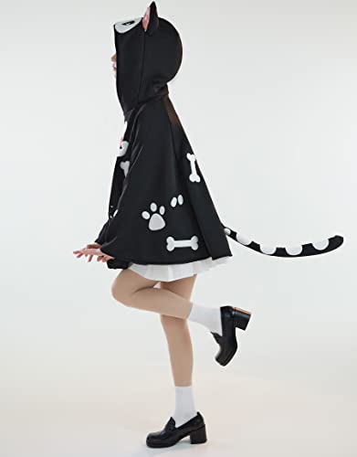 haikyuu Women Halloween Skeleton Cat Cape Skull Cosplay Cloak With Tail Onesie Kigurumi Fleece Hooded Poncho Cosplay Party Comic Con (large)