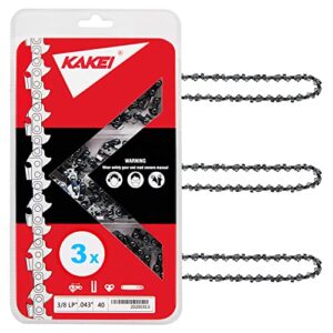 kakei 10 inch chainsaw chain fits ryobi, worx, echo - 3/8" lp pitch, 043" gauge, 40 drive links, r40 (3 chains)