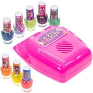 townley girl l.o.l surprise non-toxic peel-off water-based safe quick dry nail polish gift kit set for kids set with nail dryer, aa batteries not included, ages 3+