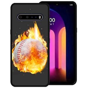 zaztify compatible with lg v60 thinq/thinq 5g uw, shiny flame baseball fire ball sports motion cool pattern shockproof protective anti-slip thin slim soft phone case cover shell