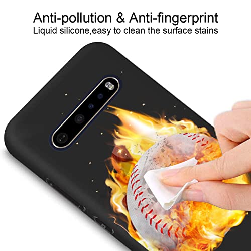 zaztify Compatible with LG V60 ThinQ/ThinQ 5G UW, Shiny Flame Baseball Fire Ball Sports Motion Cool Pattern Shockproof Protective Anti-Slip Thin Slim Soft Phone Case Cover Shell