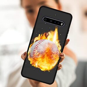 zaztify Compatible with LG V60 ThinQ/ThinQ 5G UW, Shiny Flame Baseball Fire Ball Sports Motion Cool Pattern Shockproof Protective Anti-Slip Thin Slim Soft Phone Case Cover Shell