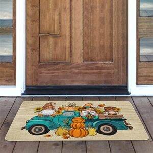 Nutksea Fall Truck Pumpkin Door Mat Thanksgiving Day Autumn Decorative Doormat Gnome Mat for Indoor Outdoor Entrance, Non Slip Rubber Mat 17" x 30”