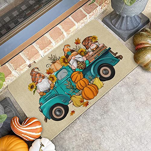Nutksea Fall Truck Pumpkin Door Mat Thanksgiving Day Autumn Decorative Doormat Gnome Mat for Indoor Outdoor Entrance, Non Slip Rubber Mat 17" x 30”