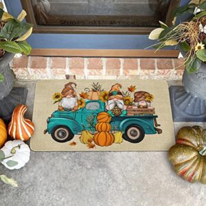 Nutksea Fall Truck Pumpkin Door Mat Thanksgiving Day Autumn Decorative Doormat Gnome Mat for Indoor Outdoor Entrance, Non Slip Rubber Mat 17" x 30”