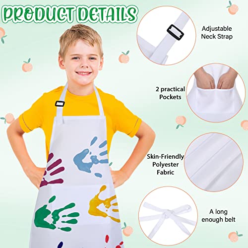 Handepo 35 Pcs Children Artists Aprons with Pockets Adjustable Chef Apron Kids Painting Aprons for Cooking Kitchen Grilling Painting (White, Age 7-13)