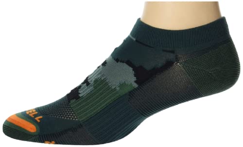 Merrell Trail Running Lightweight Socks-Unisex Anti-Slip Heel and Breathable Mesh Zones, No Show-Green Camo, M/L (Men's 9.5-12 / Women's 10-13)