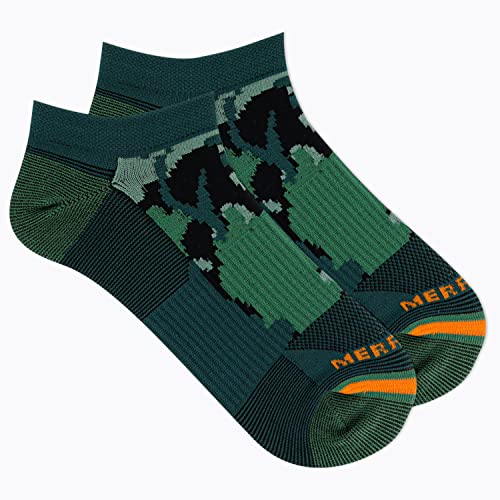 Merrell Trail Running Lightweight Socks-Unisex Anti-Slip Heel and Breathable Mesh Zones, No Show-Green Camo, M/L (Men's 9.5-12 / Women's 10-13)