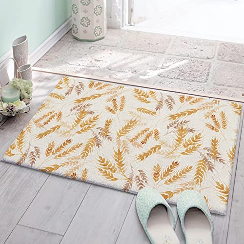 Chucoco Farmhouse Harvest Wheat Rural Plant Doormat Shaggy Plush Rug, Comfy Furry Floor Area Rugs Thanksgiving Day Cozy Throw Shag Carpets Indoor Entrance Decor Door Mats