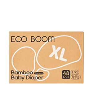 ECO BOOM Diapers, Baby Bamboo Viscose Diapers, Eco-Friendly Natural Soft Disposable Nappies for Infant, Size 5 Suitable for 26 to 37lb (X-Large - 48 Count)