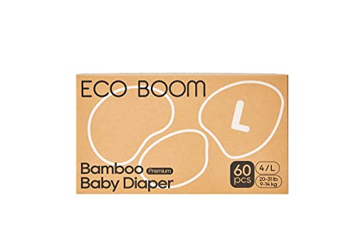 ECO BOOM Diapers, Baby Bamboo Viscose Diapers, Eco-Friendly Natural Soft Disposable Nappies for Infant, Size 4 Suitable for 20 to 31lb (Large - 60 Count)