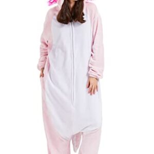 DELEY Unisex Adult Axolotl Onesie Pajamas, Flannel Animal One Piece Costume Sleepwear Halloween Cosplay Homewear