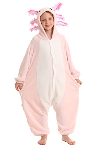 DELEY Unisex Adult Axolotl Onesie Pajamas, Flannel Animal One Piece Costume Sleepwear Halloween Cosplay Homewear