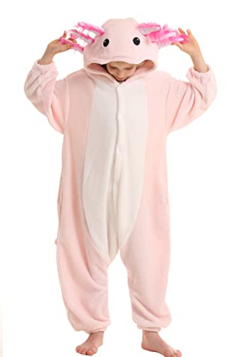 DELEY Unisex Adult Axolotl Onesie Pajamas, Flannel Animal One Piece Costume Sleepwear Halloween Cosplay Homewear