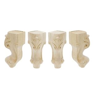 tsnamay 5.9" rubber solid wood unfinished furniture legs replacement sofa couch chair,european flower carving table cabinet furniture wood legs set of 4