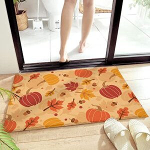 Thanksgiving Pumpkin Doormat Fall Soft Shag Non Slip Bath Rugs,Maple Leaf Seamless Entryway Fuzzy Carpet,Farm Berry Indoor Floor Cozy Mats,Washable Door Mat Entry Rugs for Bedroom Kitchen 24x35in