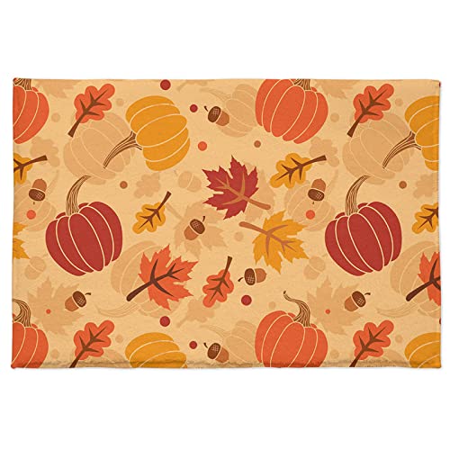 Thanksgiving Pumpkin Doormat Fall Soft Shag Non Slip Bath Rugs,Maple Leaf Seamless Entryway Fuzzy Carpet,Farm Berry Indoor Floor Cozy Mats,Washable Door Mat Entry Rugs for Bedroom Kitchen 24x35in