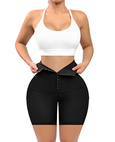 KEEPTO High Waisted Compression Shorts for Women with Waist Trainer Plus Size Shapewear Shorts Lower Belly Fat