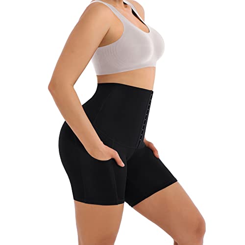 KEEPTO High Waisted Compression Shorts for Women with Waist Trainer Plus Size Shapewear Shorts Lower Belly Fat