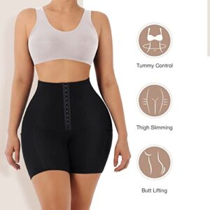 KEEPTO High Waisted Compression Shorts for Women with Waist Trainer Plus Size Shapewear Shorts Lower Belly Fat