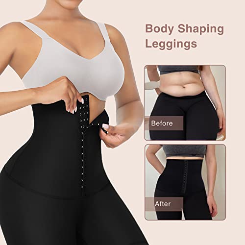 Corset Top Waist Trainer Black Leggings for Women Tummy Control Yoga Pants with Pockets for Women,Large