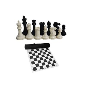 BOYISUNG Tournament Chess Set Weighted Staunton Pieces and 20"x20"in Vinyl Foldable Board Easy for Packing and Traveling Classic Plastic Black Board Long Canvas Bag Ａ4