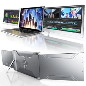 limink s19 laptop triple portable monitor, 14-inch tri screen extender for laptops, 1080p fhd with ips dual monitor, compatible with 14-17" macos/wins laptops, powered by usb-c/usb-a/hdmi, silver b