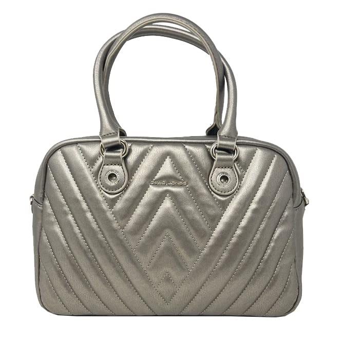 DAVID JONES Paris 2022 Women Fashion Chevron Design Small Satchel Casual Crossbody Shoulder Bag (D. Silver)