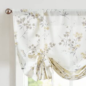 jinchan tie up valance curtain watercolor window tie up shade floral valance for windows 63 inch farmhouse botanic small window curtain adjustable for living room kitchen 1 panel yellow grey on ivory