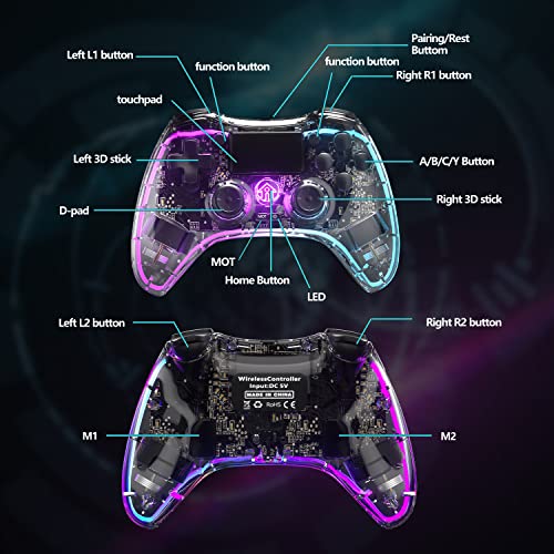 Controller for PS-4 Remote with Dual Vibration Shock Remote Control for Plays-tation 4/Pro/Slim Wireless Controller with Custom LED Light/Program Back Buttons/ Vibration/Headphone Jack 【Upgraded】