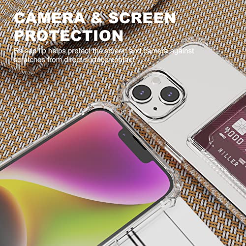 Wuwedo for iPhone 14, iPhone 13 Clear Card Case, Protective Shockproof TPU Slim Wallet Phone Case with Card Holder