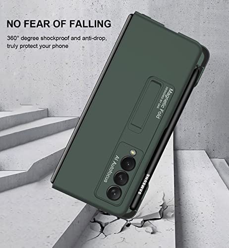 Hualele Case for Samsung Galaxy Z Fold 3 Full Body [with Built-in Pen Holder] Hard PC Ultra Slim Anti-Scratches Shockproof Protective Phone Case for Samsung Galaxy Z Fold 3-Green