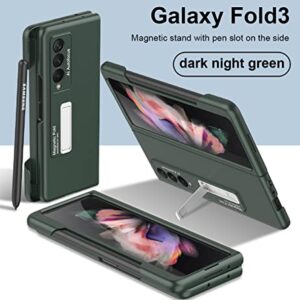 Hualele Case for Samsung Galaxy Z Fold 3 Full Body [with Built-in Pen Holder] Hard PC Ultra Slim Anti-Scratches Shockproof Protective Phone Case for Samsung Galaxy Z Fold 3-Green