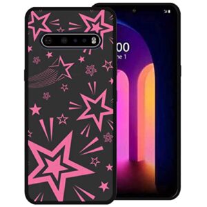 zaztify compatible with lg v60 thinq/thinq 5g uw, pink five pointed star cute pattern shockproof protective anti-slip thin slim soft phone case cover shell