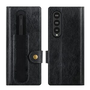 suzii for samsung galaxy z fold 4 5g wallet case with s pen holder, elegant pu leather flip folio case with card slot rfid blocking kickstand phone cover for galaxy z fold 4 (2022) - black