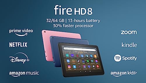 Amazon Fire HD 8 tablet, 8” HD Display, 32 GB, 30% faster processor, designed for portable entertainment, (2022 release), Black, without lockscreen ads