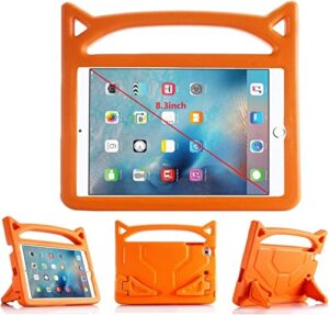 ipad mini 6 case for kids : safe shockproof protection for 8.3 inch kid proof + ultra lightweight + comfort grip carrying handle +folding stand-orange