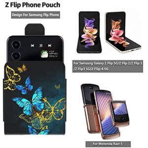 NKase Holster Case for Samsung Galaxy Z Flip 5,Z Flip 4,Z Flip 3, Motorola Razr Plus Case,Samsung Z Flip 5 Case with Ring,Galaxy Z Flip 5 Leather Pouch Cute Girly Butterfly Z Flip 5 Holster Case