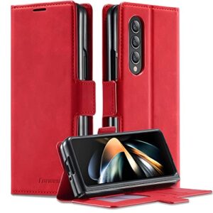 for samsung galaxy z fold 3 case 5g wallet, pu leather magnetic flip folio for samsung galaxy fold 3 case with card slots blocking kickstand phone cover for samsung fold3 5g case wallet (red)
