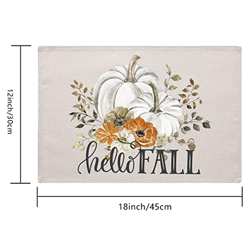 Pumpkin Hello Fall Placemats Set of 4 18x12 Inch, Autumn Dinner Mats Thanksgiving Kitchen Dining Table Decoration