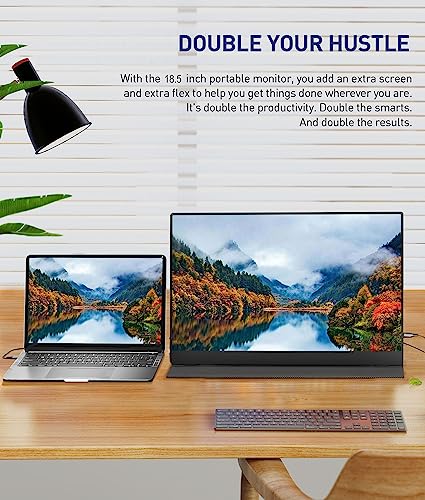 18.5 Inch Portable Monitor for Laptop, FHD 1080P 100% sRGB Travel Monitor for Laptop, Portable Computer IPS Display w/VESA, External Monitor USB-C HDR HDMI Portable Screen w/Smart Cover & Speakers