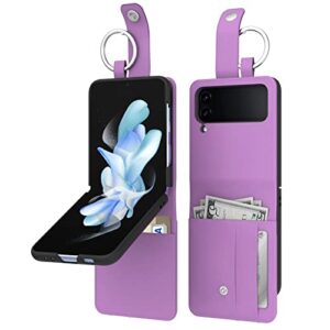 Warmson for Samsung Z Flip 4 Case,Samsung Z Flip 4 Wallet Case with Ring Card Slot Galaxy Z Flip 4 Case PU Leather RFID Blocking Protective Flip Folio Z flip 4 5G Case Purple for Women Girls Men